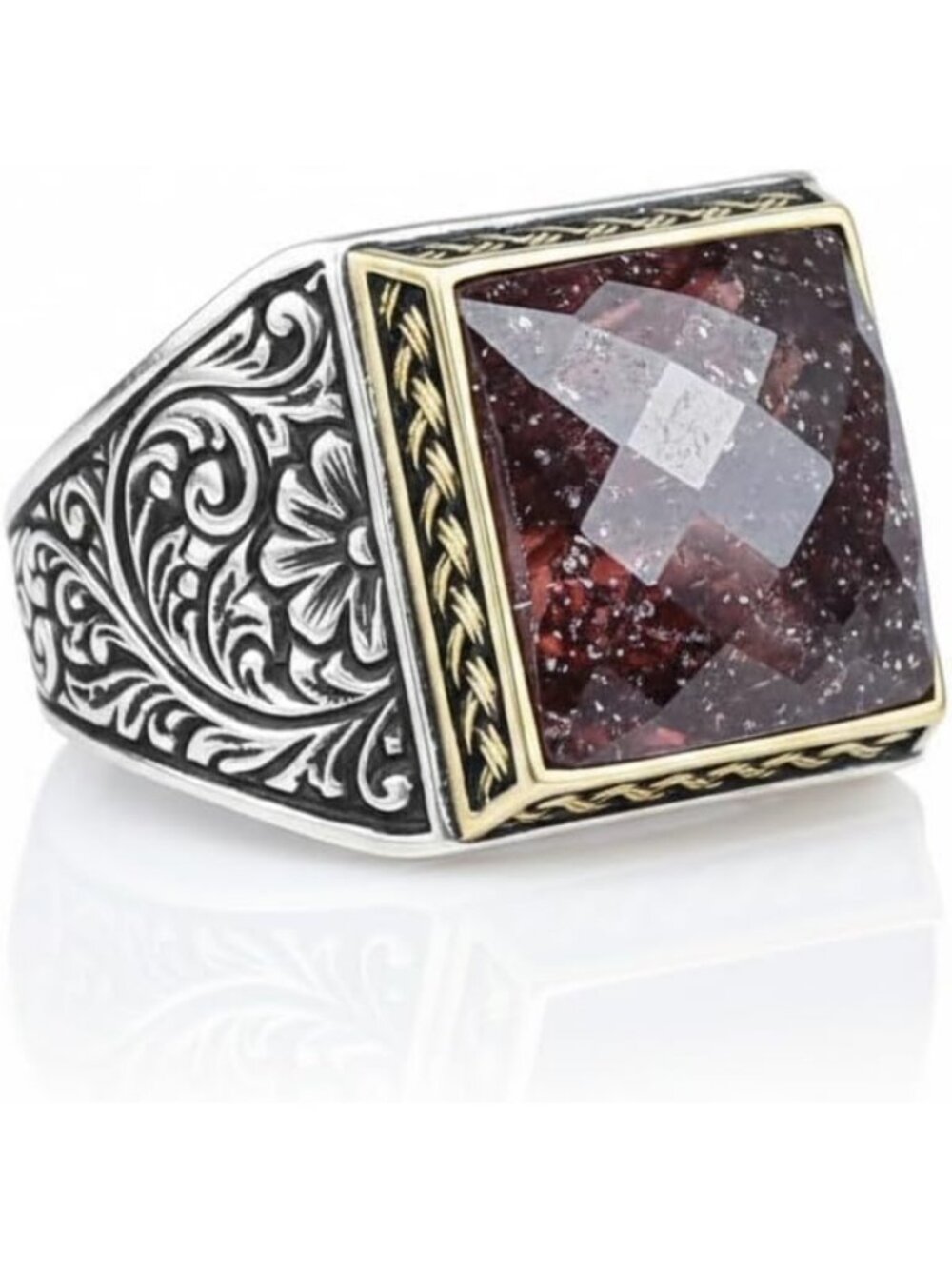 Handcrafted 925 Sterling Silver Men's Ring with Natural Garnet Gemstone, Vintage